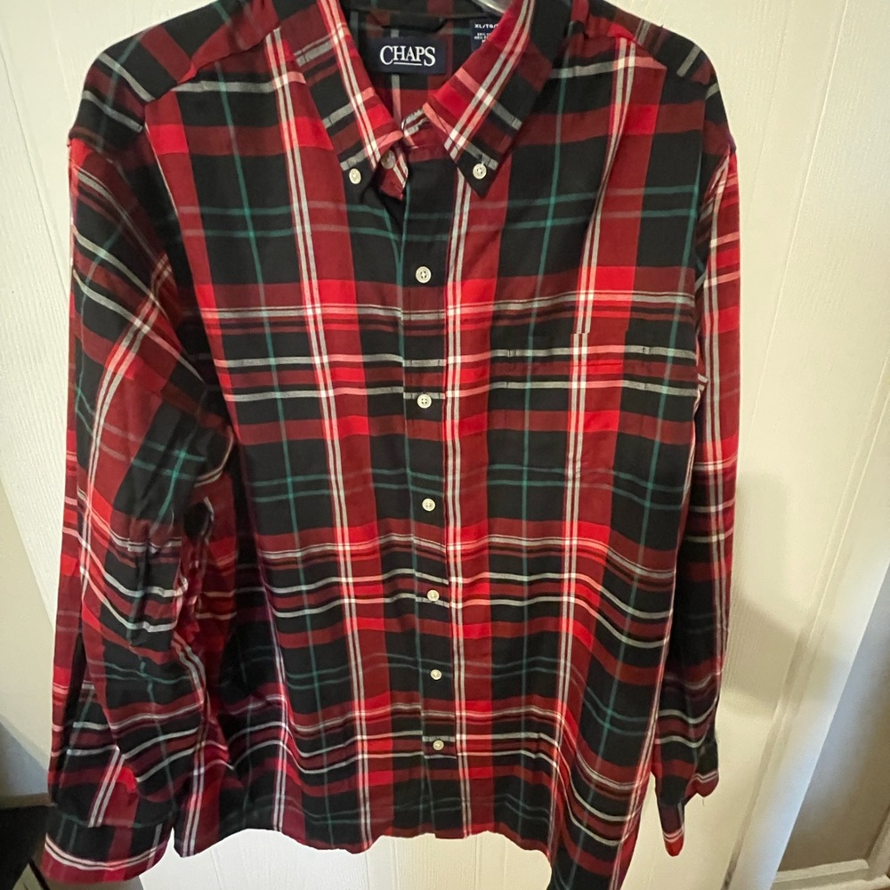 Chaps, red button down shirt. XL